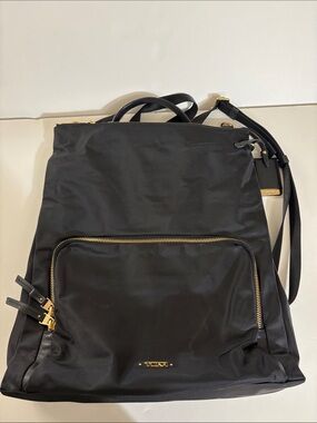 TUMI Voyageur Jackie Convertible Crossbody Backpack Women Nylon Black Gold